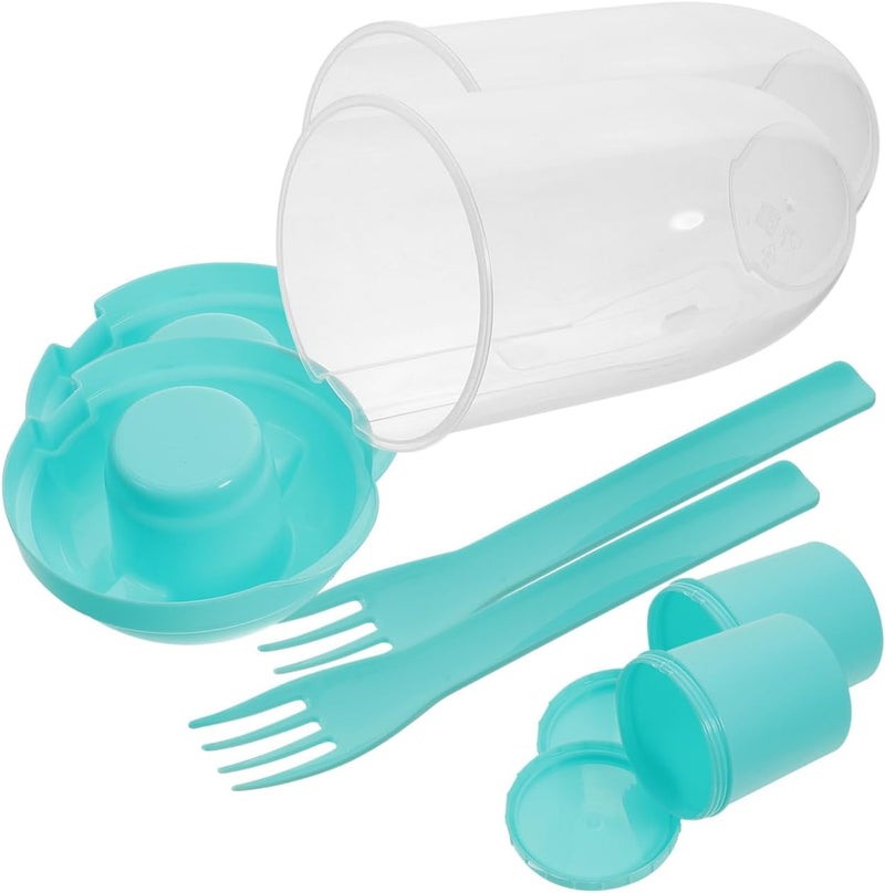 GREENADSCAPE Salad Shaker Cup with Fork and Dressing Holder Portable Reusable Vegetable Container for Healthy Meal Prep Picnic and on-the-Go Salad to Go - Image 1